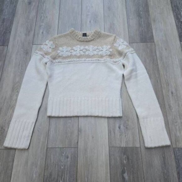 Abercrombie & Fitch  snowflake fair isle sweater beige cream tight fit like a sm - Picture 1 of 14
